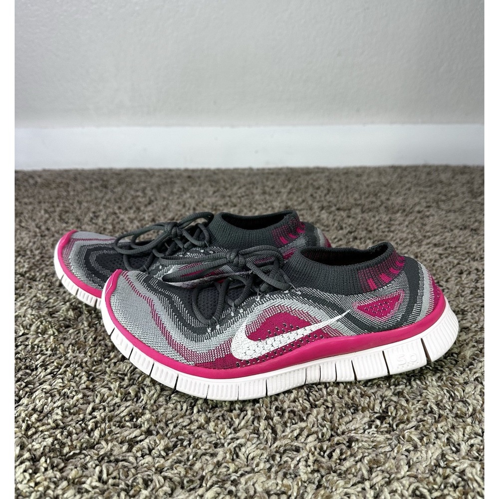 Nike Free 5.0 Flyknit Gray Pink Running Athletic Gym Shoes Women's Size 7.5